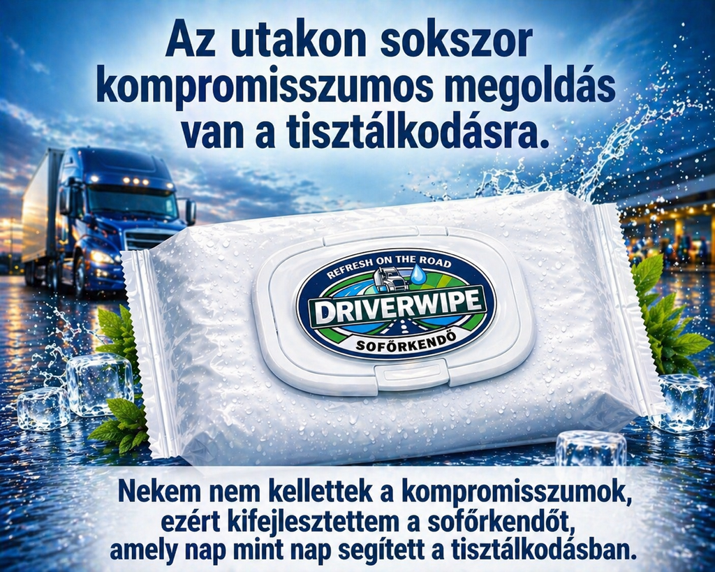 Sofőrkendő-Driver Wipe 20x30 cm nedves törlőkenő Tisztálkodás víz nélkül